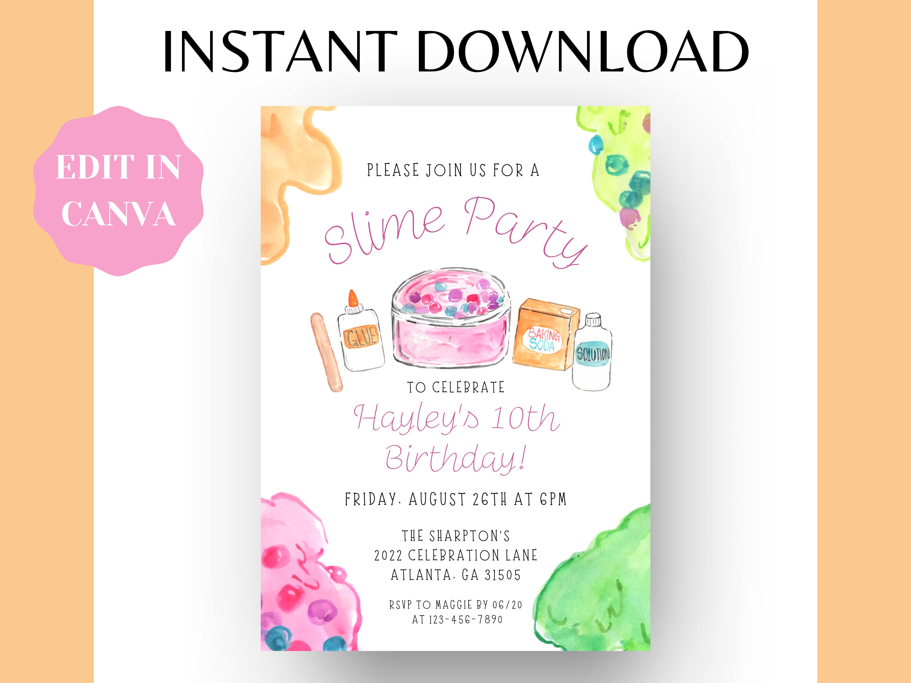 Knibeo Slime Party Invitations Girl - 4x6 Inches Slime Birthday Party  Invitations Cards Set of 20 with White Envelopes, Slime Party Decorations