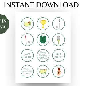 Editable Masters Party Cupcake Toppers Template | Digital Download | Augusta, Golf, Gingham