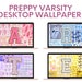 High Resolution Preppy Glitter Varsity Initial Patch Desktop Wallpaper Bundle| Aesthetic Trendy Artsy Colorful Collage | Bright Happy |