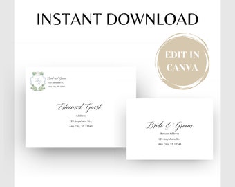 Editable Blue Watercolor Crest Envelope Set Template | Classic, Timeless, Monogram, Floral