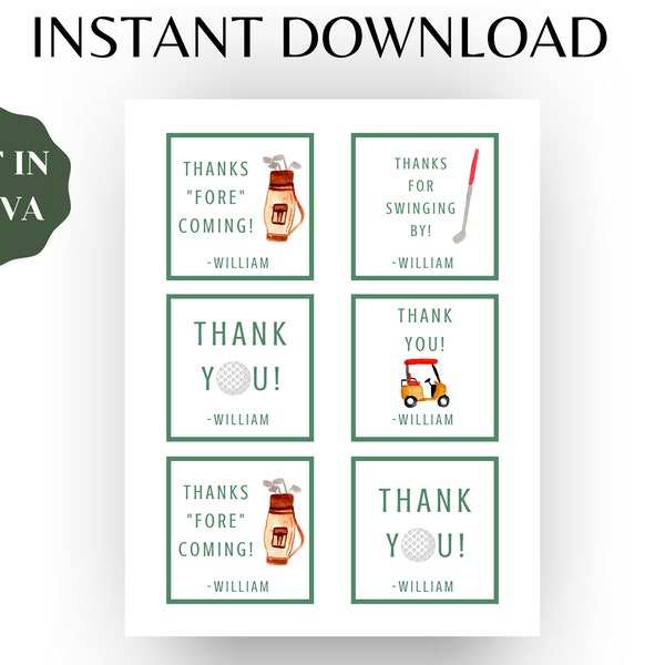 Editable Masters Party Thank You Notes Template | Digital Download | Augusta, Golf, Gingham | Gift Tags, Favor Tags, Treat Tags