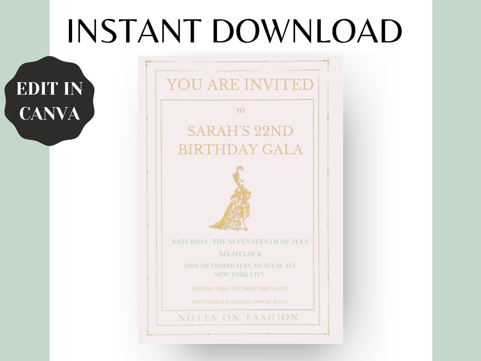 Editable Met Gala Birthday Invitation Template Digital Etsy