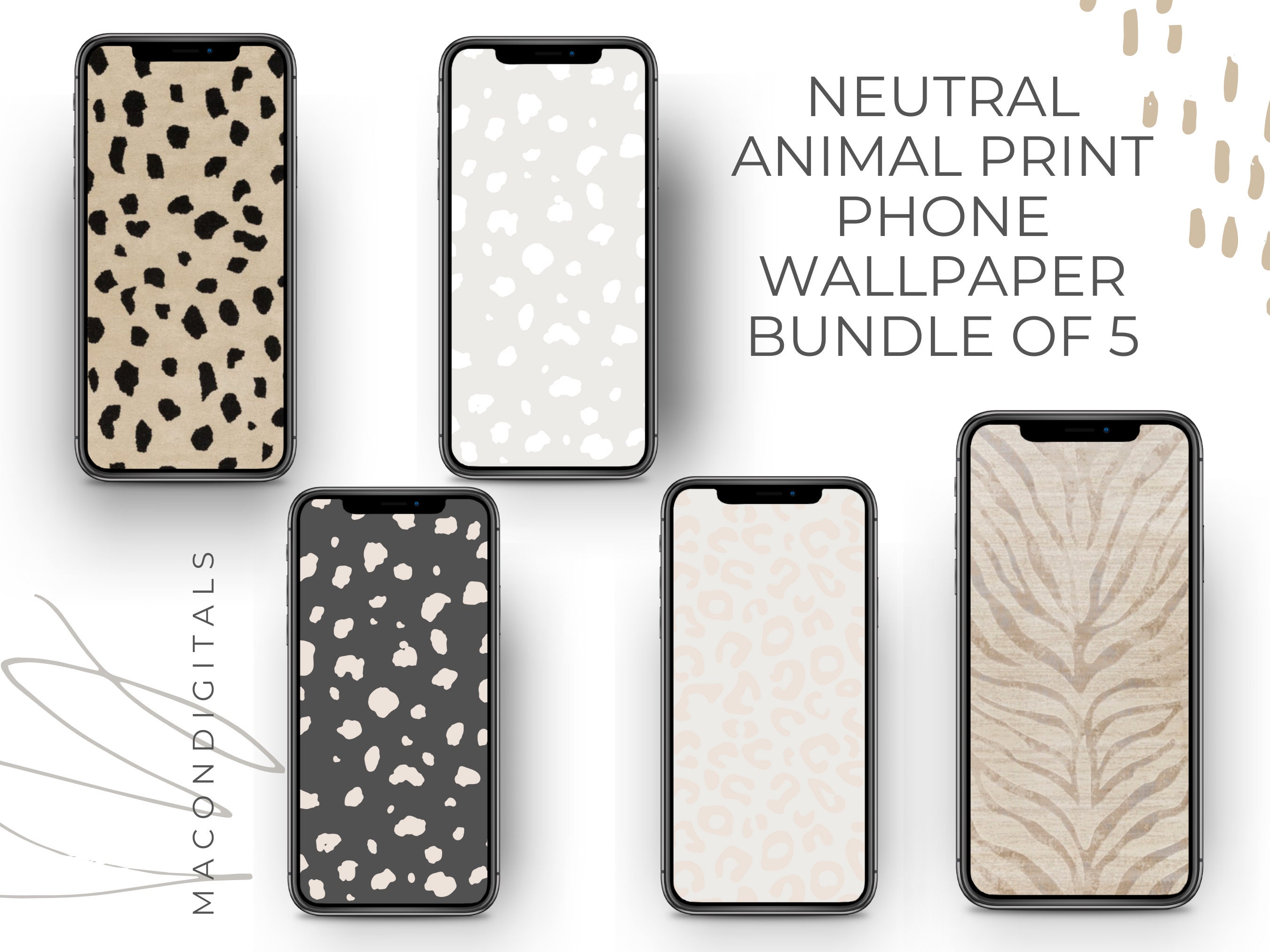 Minimal Neutral Animal Print Iphone Wallpaper Bundle Of 5 Etsy Norway