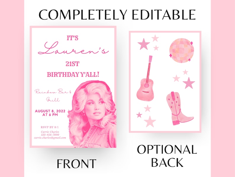 Editable Dolly Parton Birthday Invitation Template Digital Etsy