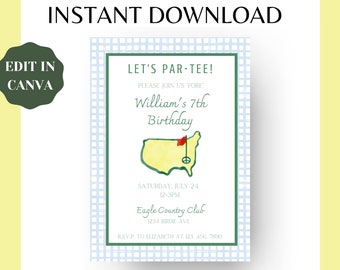 Editable Masters Party Birthday Invitation Template | Digital Download | Augusta, Golf, Gingham