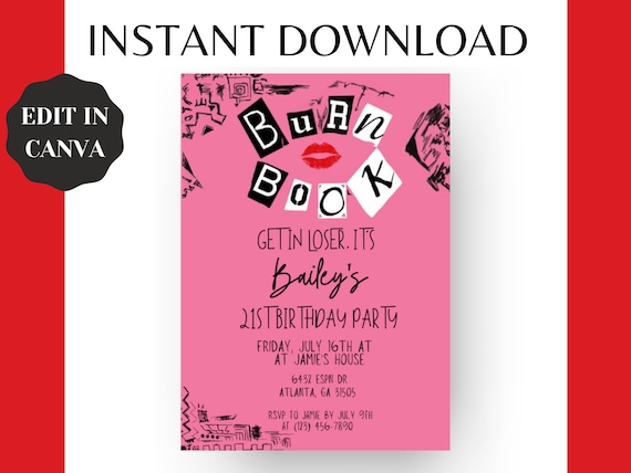 Burn Book Printable Mean Girls Inspired Bachelorette Party Decor