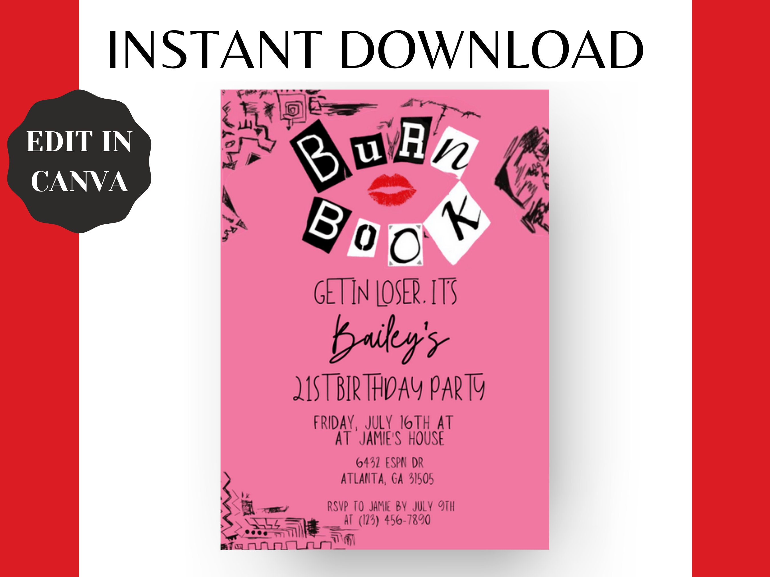 Editable Mean Girls Birthday Invitation Template Digital | Etsy