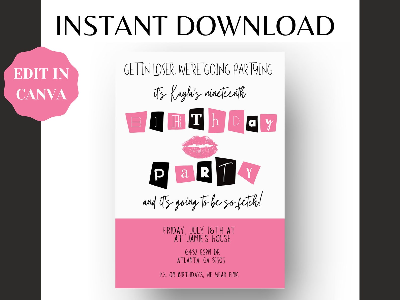 Editable Mean Girls Birthdayparty Invitation Template Etsy