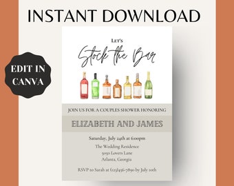 Editable Stock the Bar Invitation Template | Digital Download | Couples Wedding Shower, Wedding Shower for Bride and Groom