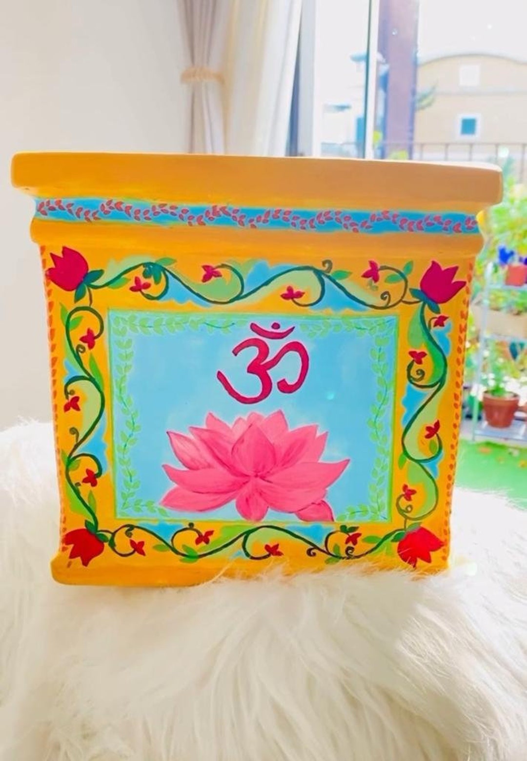 Tulsi Plant Pot Handpainted Terracotta Indian Art Pichwai