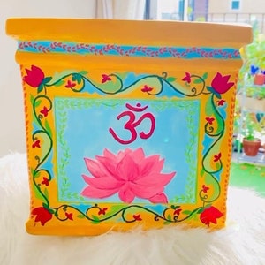 Tulsi plant pot handpainted terracotta indian art pichwai art