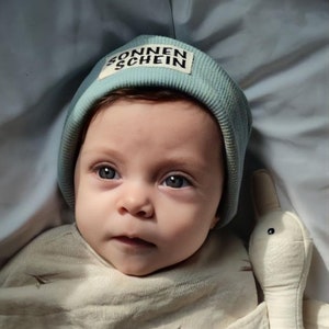 Rippjersey Hipster Beanie 38 41 cm 0-6 Monate , Baby, Newborn, Mütze, Geschenk zur Geburt Bild 2
