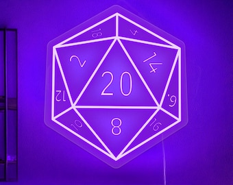 DnD neon sign, DnD led wall art, DnD lamp, D20 decoration, Dungeons master gifts, Dice wall art, Dungeons and dragons gifts, 20 sided die