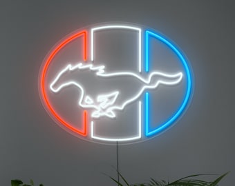 Mustang neon sign, Mustang led light, Mustang logo wall art, Garage light up sign, Ford mustang neon sign, Mustang horse led sign