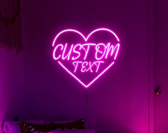 Custom Text Heart Neon Sign, Valentines Neon Sign, Personalized Initials Neon Decoration,Couple LED Heart Neon,Valentines Neon Lights Custom