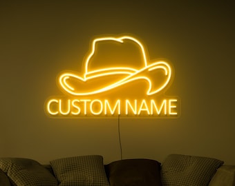 Cowboy hat with name sign, Cowboy hat neon sign, Personalized cowboy hat sign, Cowboy light sign, Cowboy hat wall art, Cowboy led sign