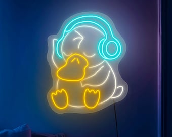 Psyduck neon sign, Pokemone lamp, Pokemone gifts, Anime sign, Duck neon sign, Duck led sign, Headphones neon, Pokemone decor