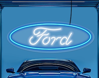 Letrero de neón de Ford, letrero LED con el logotipo de Ford, letrero iluminado para garaje de Ford, letrero iluminado para garaje, letrero de neón para automóvil, letrero LED para garaje, arte de pared de Ford