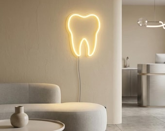 Tooth Neon Sign, Dentist Office Wall Art, LED Teeth Decor