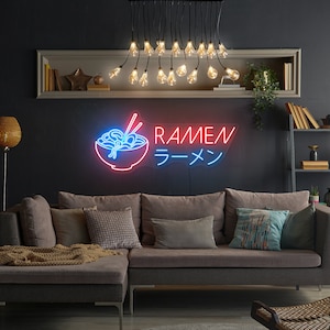 Luz de neón de ramen, letrero LED de ramen, letrero de neón de fideos, letrero de neón japonés, letrero de neón de comida, arte de pared de ramen, decoración de restaurante japonés, letrero de neón de ramen