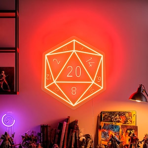 DnD neon sign, DnD led wall art, DnD lamp, D20 decoration, Dungeons master gifts, Dice wall art, Dungeons and dragons gifts, 20 sided die