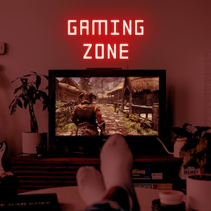 Led gamerkamerinrichting, neonbord gamingzone, neonbord gamerkamer, led wanddecoratie gamer, neonbord game, neonbord gaming