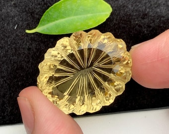 Carved Lemon Quartz Gemstone (69 Ct): Flawless Fancy Cut Stone