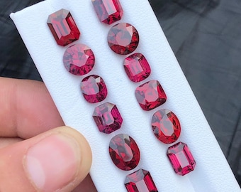 Lote de granate rodolita rojo frambuesa/talla esmeralda, fabricación de joyas (32,50 ct)