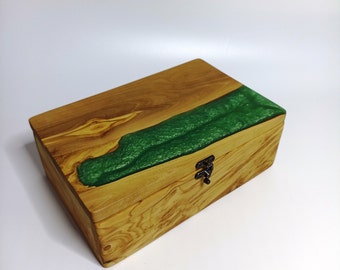 Epoxid & Olivenholz Schmuckschatulle lll Aufbewahrungsbox ll Naturholz Epoxy Geschenkbox