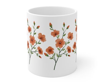 Orange Floral Design Ceramic Mug 11oz