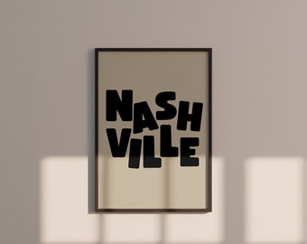 Nashville Art Print,Digital Art Download,Black Nashville Wall Art,Cute Trendy Art,Nashville Posters,nashville Wall Poster,Beige Posters