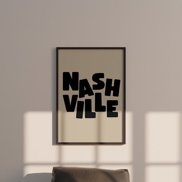 Nashville Art Print,Digital Art Download,Black Nashville Wall Art,Cute Trendy Art,Nashville Posters,nashville Wall Poster,Beige Posters