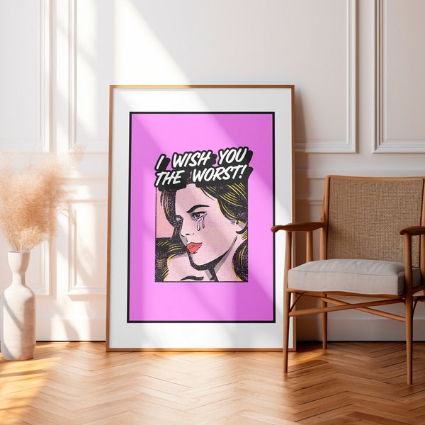 Comic Wall Art, Funny Girly Art, Y2K Aesthetic Print, Dorm Decor Art, Pink Retro Art, Comic Art, Large Wall Posters, Pink Preppy Art