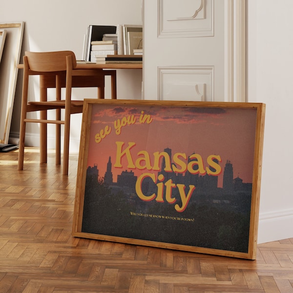 Grainy Retro Print, State Digital Prints,See you in Kansas City,Retro Photograph Prints,Retro City Art Print,Preppy Art, Kansas City Poster