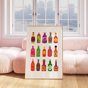 Hot Sauce Art, Digital Download,Kitchen Wall Art Print,Digital Food Art Print,Trendy Wall Art Print,Kitchen Printables, Kitchen Wall Decor