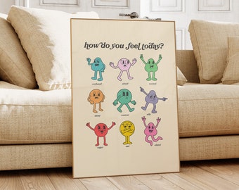How Do You Feel Today? Matte Poster, Retro Quote, Prints Wall Art, Emotions Art Poster, Mood and Feelings Poster, School Posters