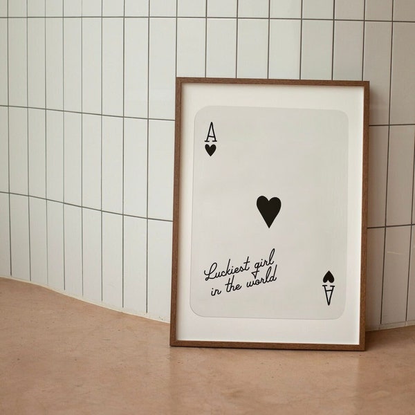 Ace of Hearts,Lucky Girl Zitat,Retro Karte Poster,Lucky Girl SYndrom Kunst,trendige Wandkunst,Ästhetischer Druck,Wohnheim Art,Herz Ass Kunst