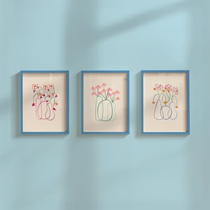 Gallery Set of 3, Bouquet of Flowers, Art Prints Floral, Colorful Print, Girls Bedroom, Floral Gift Idea, english cottage gallery wall