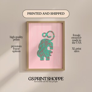 Single Tiger Vertical - Pink Art Print, physical art print, framed art, wall art print with frame