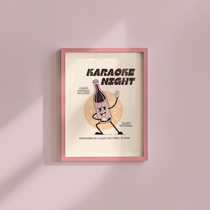 Karaoke Night-Digital Prints-Wall Art Print-Retro Quote Print-Cocktail Art Print-bar cart accessories-Cocktail Art-Bar Cart Prints-Funny Art