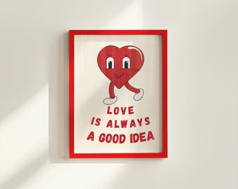 Love Is a Good Idea-Digital Prints-Wall Print-Retro Print-Instant Download Art-Retro Cartoon Character-Wall Art Print-70s Print-Girly Art