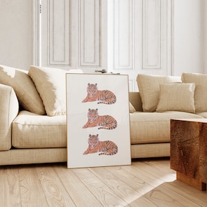 Póster de tigre blanco y rosa, póster de tigre, póster de pared mate, arte de tigre, arte de pared de tigre, pósteres de moda