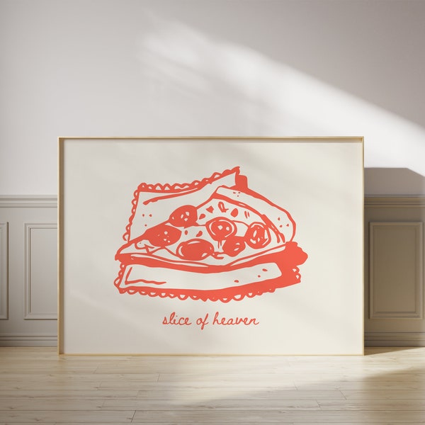 Slice of Heaven-Pizza Poster-Wall Print-Digital Download-Preppy Prints-Pizza Illustration Art-Vintage Food Art-Y2K Aesthetic-Girly Art