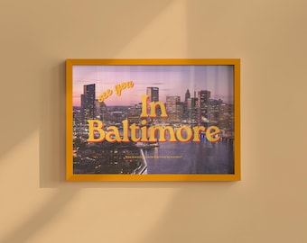 Retro Baltimore Cityscape Print: Grainy Preppy Art (Digital Download)