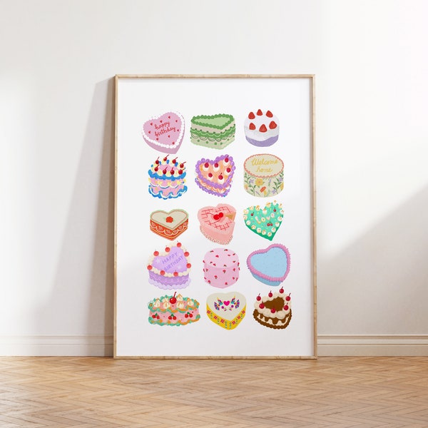 Cake Art, Digital Download, Vday Wall Art, Coquette Cake Art, Trendy Wall Art Print, Kitchen, Pink Kitchen Wall Decor, Pink Cake Art