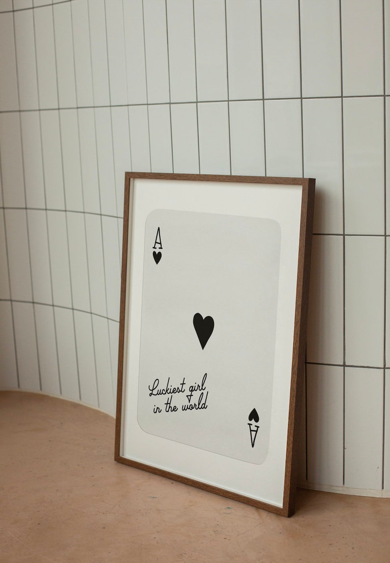 Ace of Hearts,Lucky Girl Quote,Retro Card Posters,Lucky Girl Syndrome Art,Trendy Wall Art,Aesthetic Print,Dorm Art,Ace of Hearts Art image 2