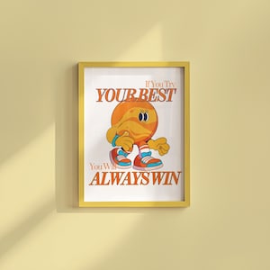 Arte de inspiración retro, arte para el aula, impresión vintage linda, dibujo animado de un planeta, impresión de mascota para niños, póster retro minimalista moderno y divertido