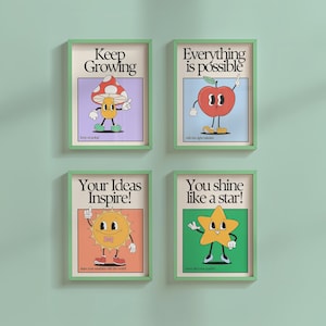 Juego de 4 carteles para niños, material imprimible para la escuela, impresiones para la sala de juegos, decoración para el aula, paquete de carteles de aprendizaje, carteles para el aula, descargas digitales