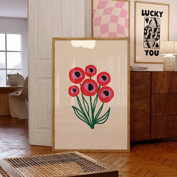 Boeket bloemen, bloemsierkunst, boeket van vrede, bloemendecor, kleurrijke print, meisjesslaapkamer, cadeau-idee, inspirerende kunst, minimalistische kunst