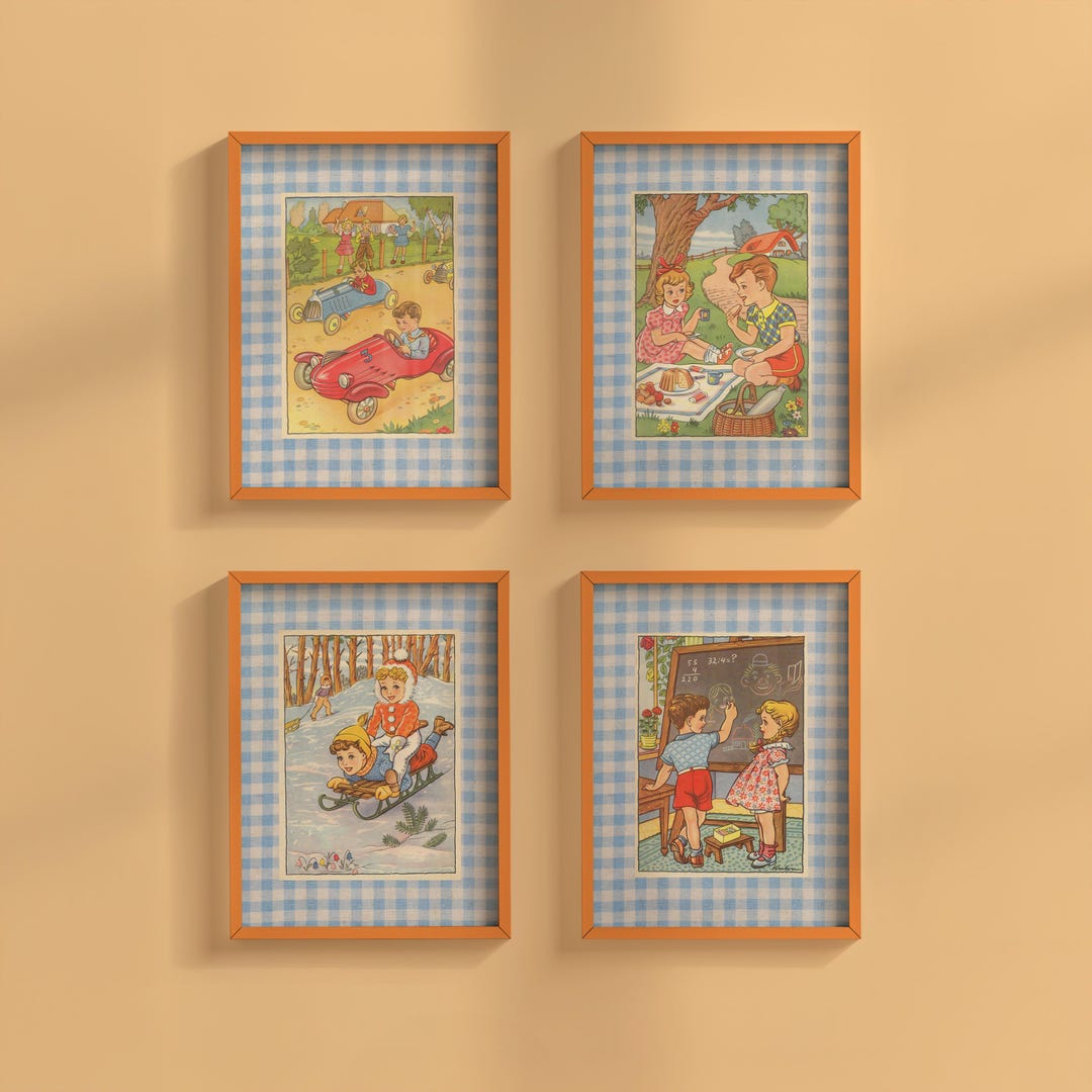 Vintage Blue Nursery Art Print Set for Boys Room Decor - Digital ...